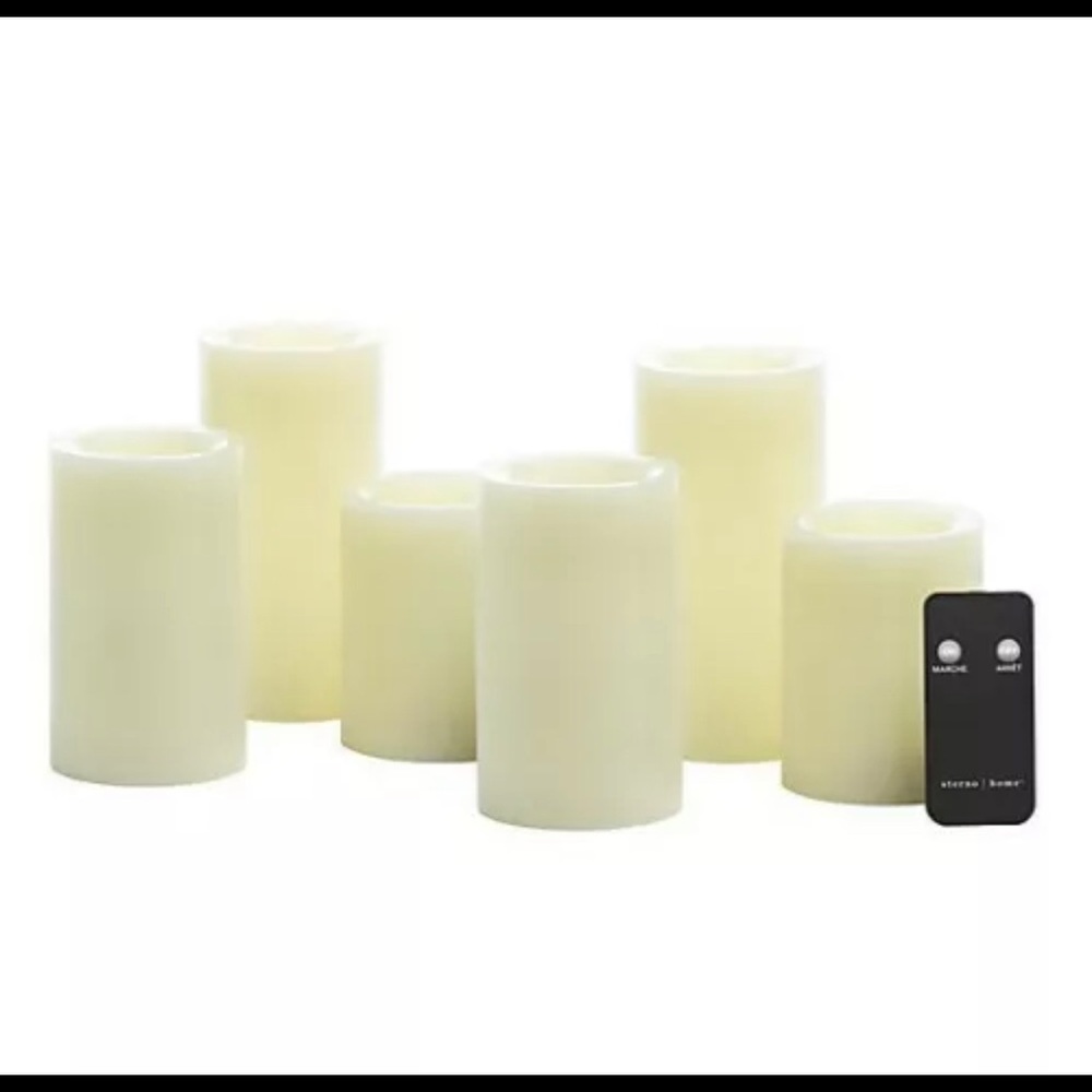 6 Pack Pillar Flameless LED Candles Ivory W Remote 6pc Mixed 4/5/6" Moving Flame